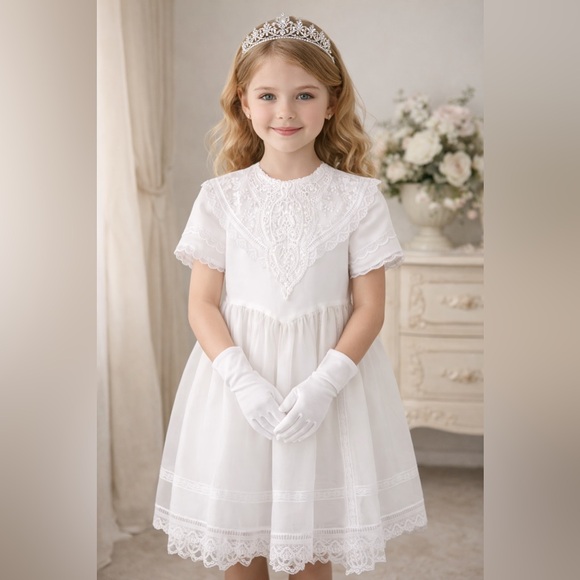 Vintage White Flower Girl Dress Jessica Mcclintock KidsLace Ruffle Zip Sz 6